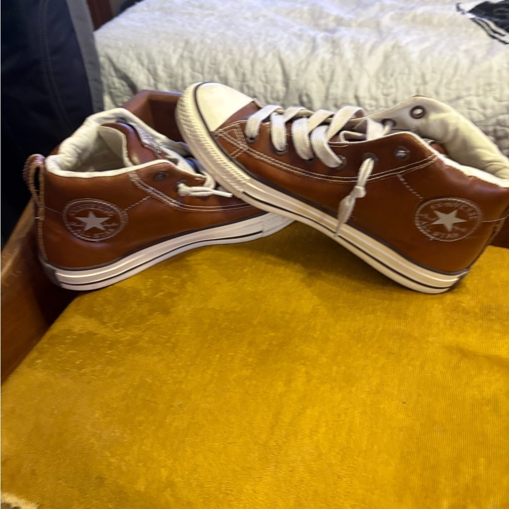 Converse Brown Leather High-Top Sneakers